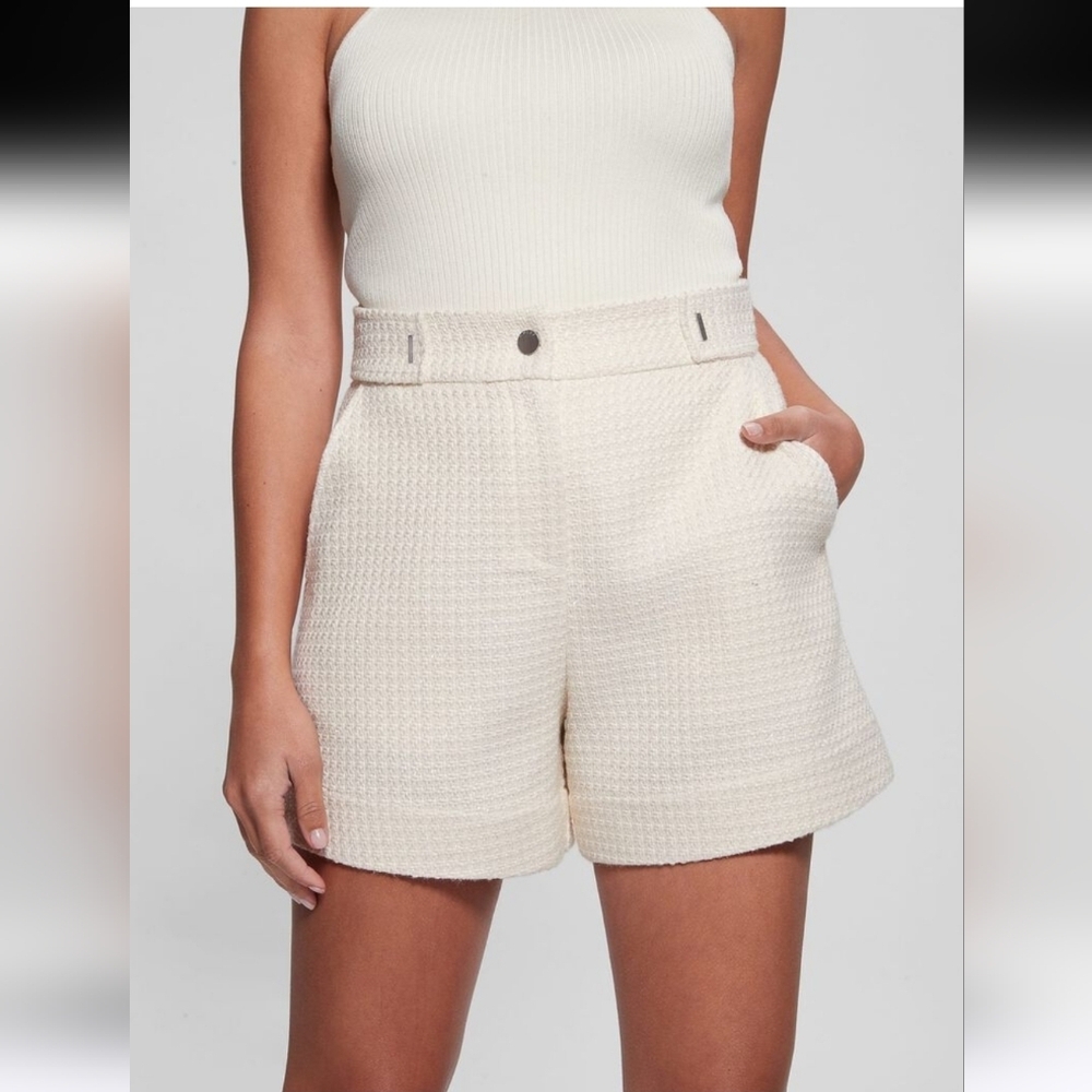 Guess "Melissa" Sparkly Ivory Tweed High-Waist Shorts Size M, New Without Tags!